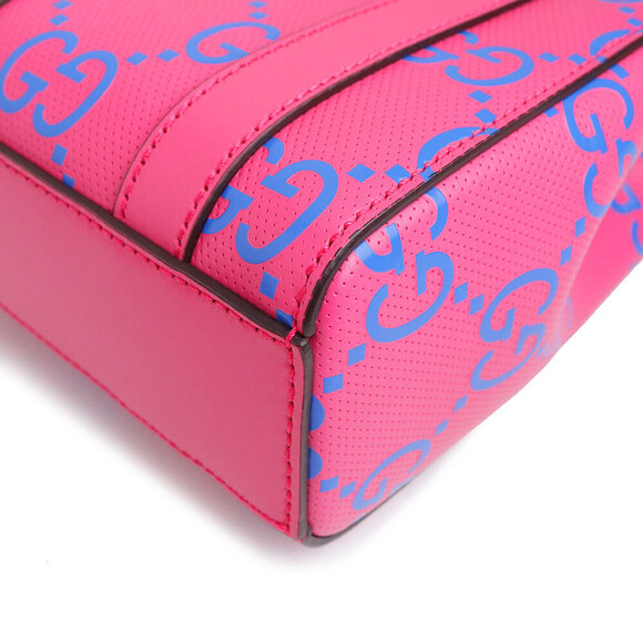 Gucci Tote Shoulder Handbag Crossbody Bag GG Leather Pink Blue - Picture 9 of 9